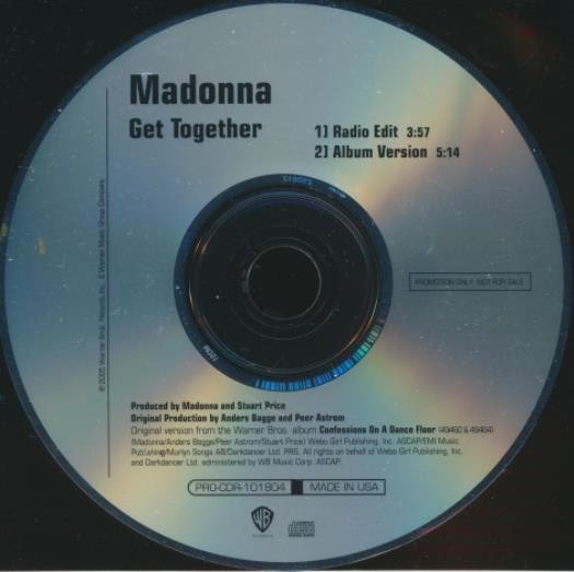 Madonna: Get Together 2-Track PROMO MUSIC AUDIO CD pop dance electronic 2006 WB