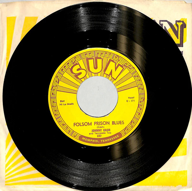 Johnny Cash Folsom Prison Blues 7″ 45 RPM 1955 Sun 232 Rockabilly Country VG+