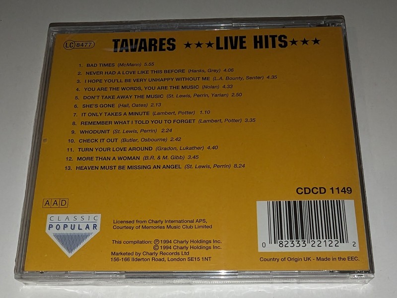 *NEW/SEALED* Tavares "Live Hits" Classic Soul CD 13 Songs 1994 Charly Disco gallery