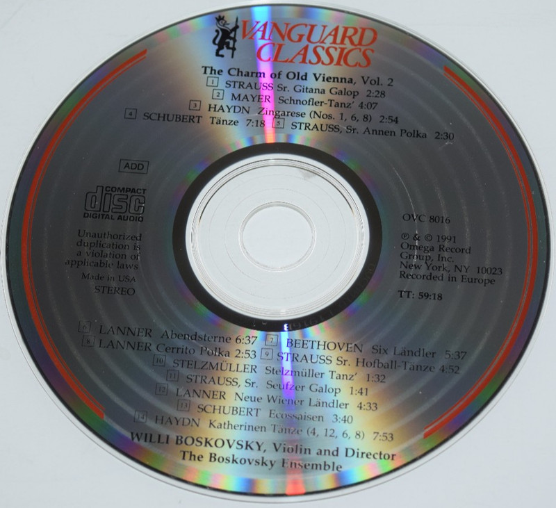 Willi Boskovsky and his Ensemble – The Charm of Old Vienna Vol.2, 1991 Omega CD