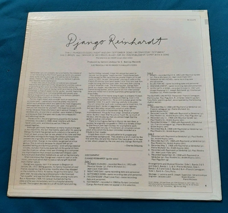 Django Reinhardt LP Swing It Lightly 1972 Columbia KC 31479 vg+ gallery