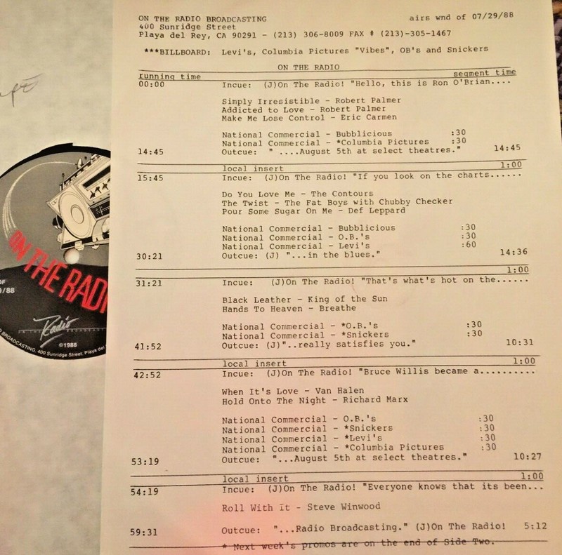 RADIO SHOW: ON THE RADIO 7/29/88 ROBERT PALMER FEATURE, ERIC PALMER, KING OF SUN