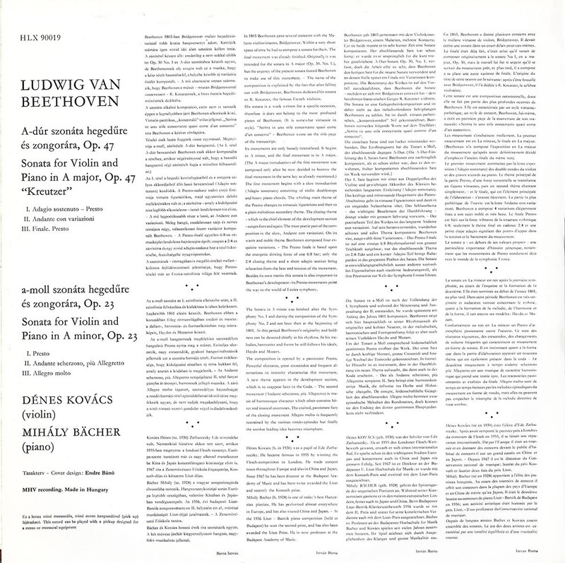 BEETHOVEN Violin Sonatas Op.47 & 23 KOVACS Hungaroton HLX-90019 Early Stereo NM gallery