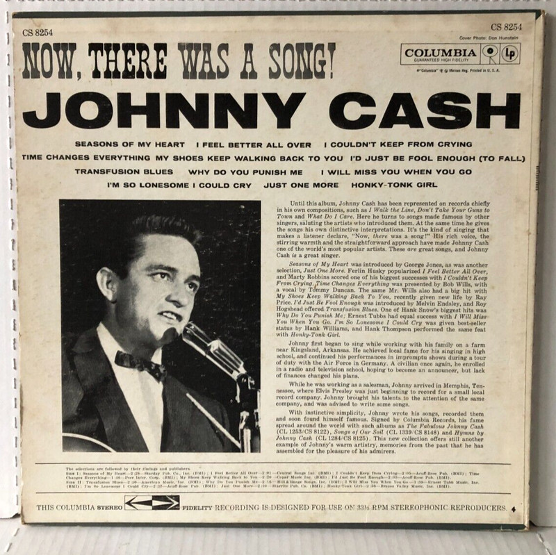 Johnny Cash NOW THERE WAS A SONG Original 1960 Columbia Stereo 6 eye VG+/VG gallery