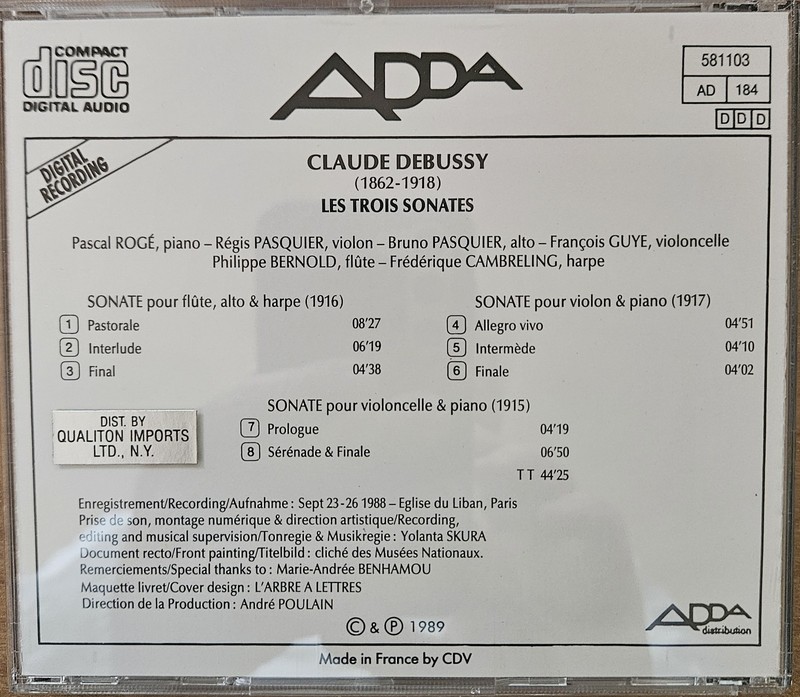 Debussy: Les Trois Sonates (ADDA 581103) Roge, Pasquier gallery