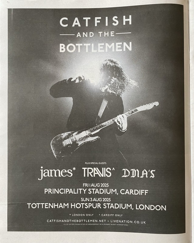 Catfish Bottlemen Live Travis James Tour Date 2025 Newspap Advert Poster 14×11”