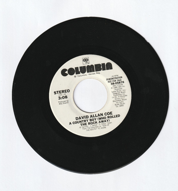 Lot of 3 Vinyl 45 RPM's: DAVID ALLAN COE (5 Songs Total & 1 with Bill Anderson) gallery