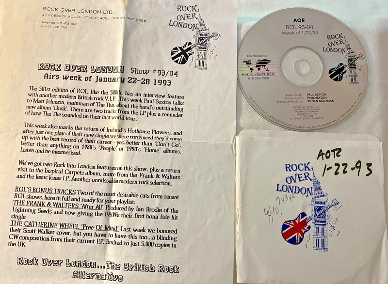 1/22/92 ROCK OVER LONDON: THE THE LIVE IN STUDIO, 2 TUNES/INTERVIEW (16:39 SET)