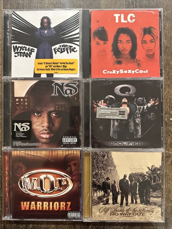 1990s 2000s Y2K Hip Hop R&B Rap CDs Lot 6 NAS MOP TLC Q TIP WYCLEF PUFF ex CIB