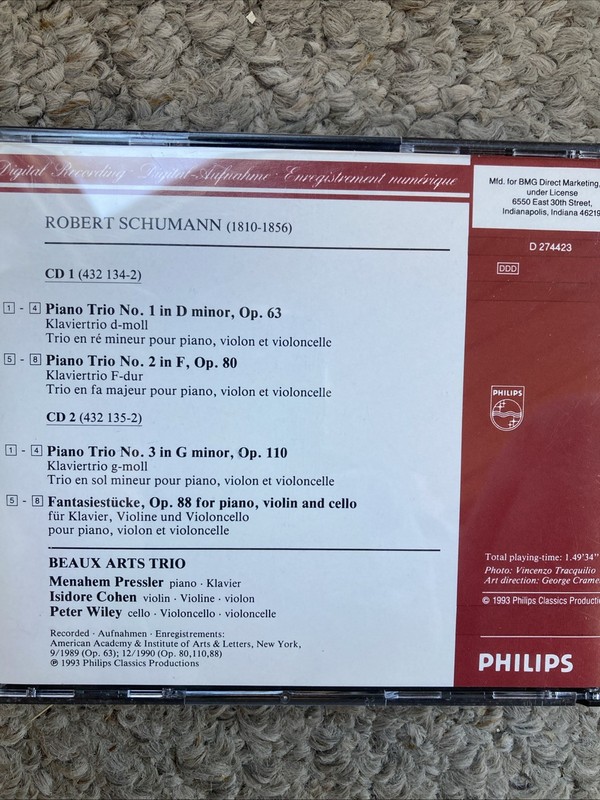 Schumann: The 3 Piano Trios; Die 3 Klavertrios Beaux Arts Trio (CD, 2007) gallery