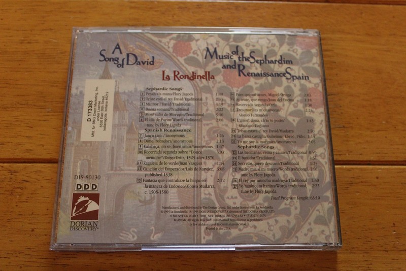 La Rondinella CD A Song Of David Album Sephardic Renaissance Dorian gallery