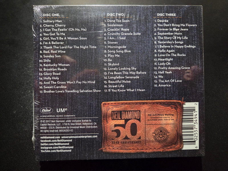 Neil Diamond 50th Anniversary Collection (3 CD Set, 2017, Capitol) New Sealed gallery