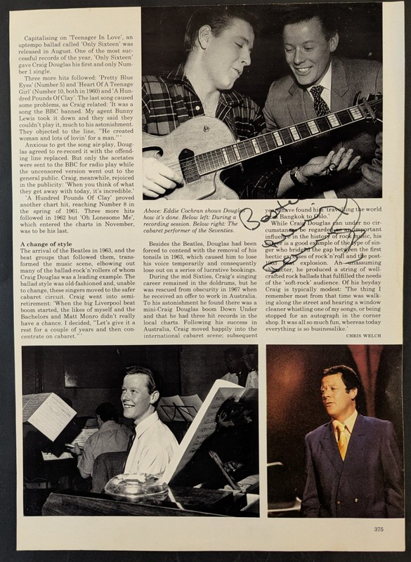 Craig Douglas Signed Page - 1950s/60s Pop/Rock & Roll Singer - Only Sixteen