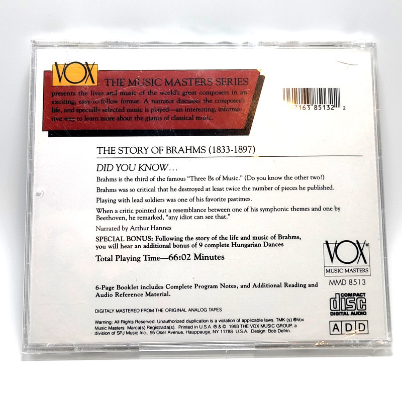 The Story of Brahms (CD, 1995, Vox) - NEW SEALED - SHIPS SAME DAY WITH TRACKING gallery