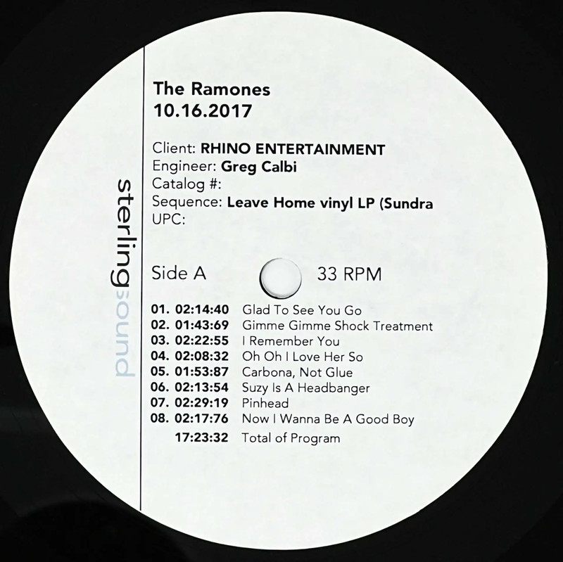 RAMONES – 2 LEAVE HOME Sundragon Sessions ACETATES Producer ED STASIUM’s Archive