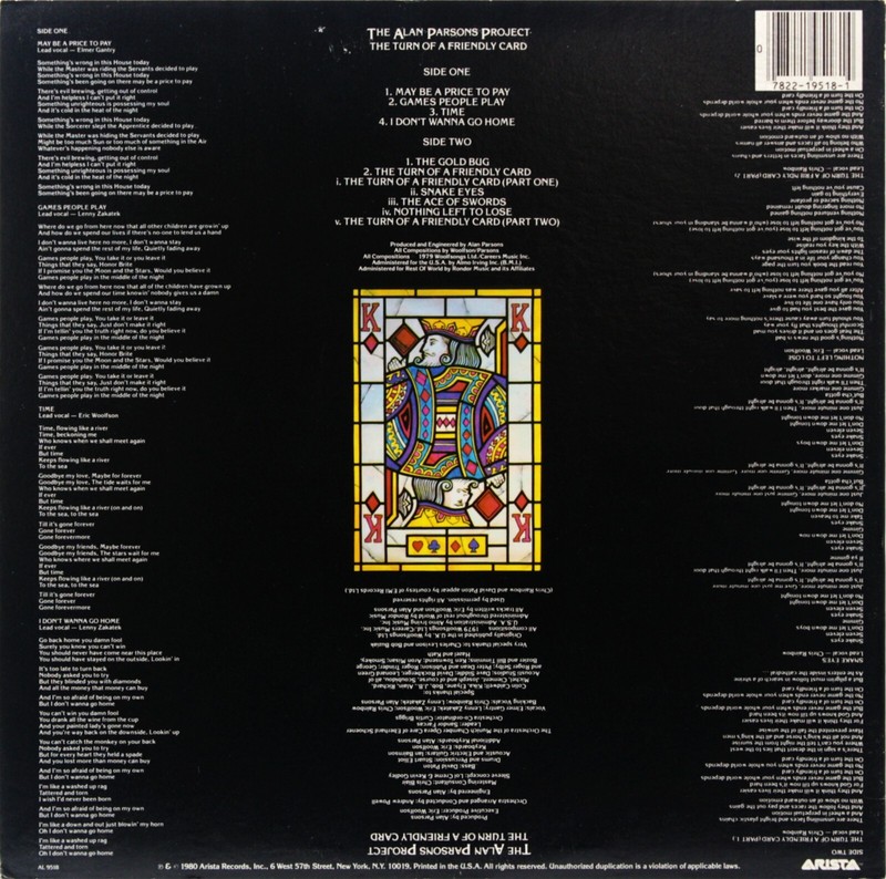 ALAN PARSONS PROJECT Turn Of A Friendly Card USED 1980 LP Rock Vinyl ARI-9518 gallery
