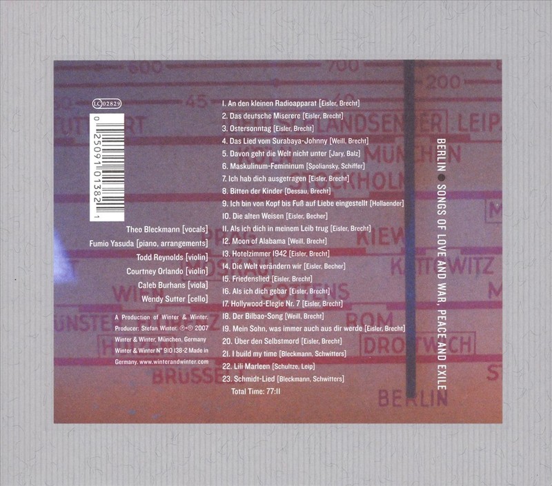 THEO BLECKMANN BERLIN: SONGS OF LOVE AND WAR, PEACE AND EXILE NEW CD
