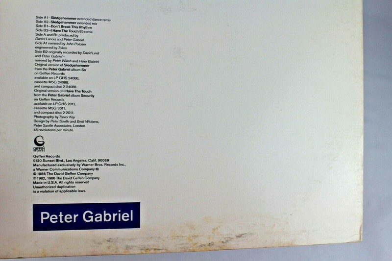PETER GABRIEL SLEDGEHAMMER / I HAVE THE TOUCH 12" DJ VINYL *QUICK SHIP* 0-20456 gallery