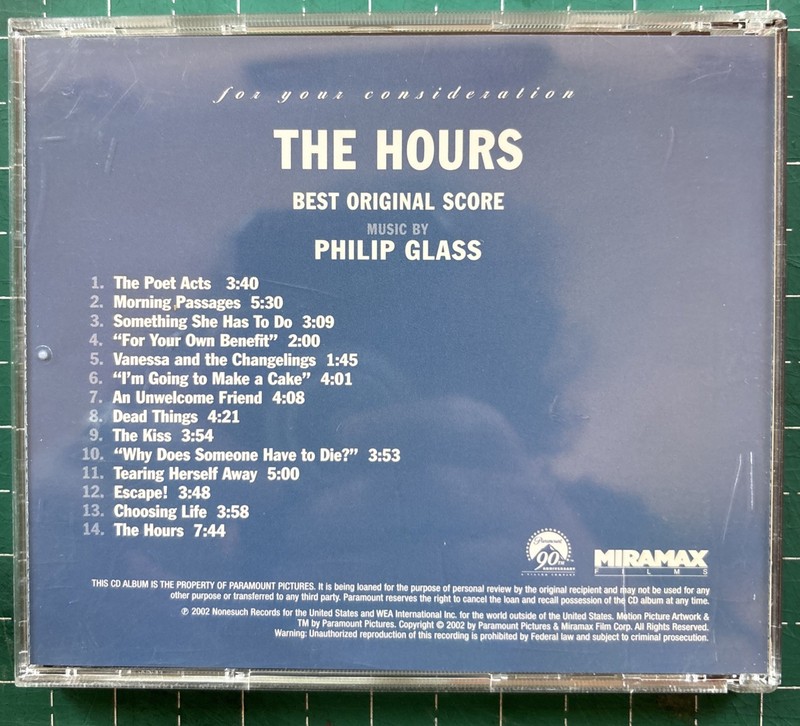 Philip Glass The Hours original soundtrack CD 2002 Academy Awards screener copy gallery