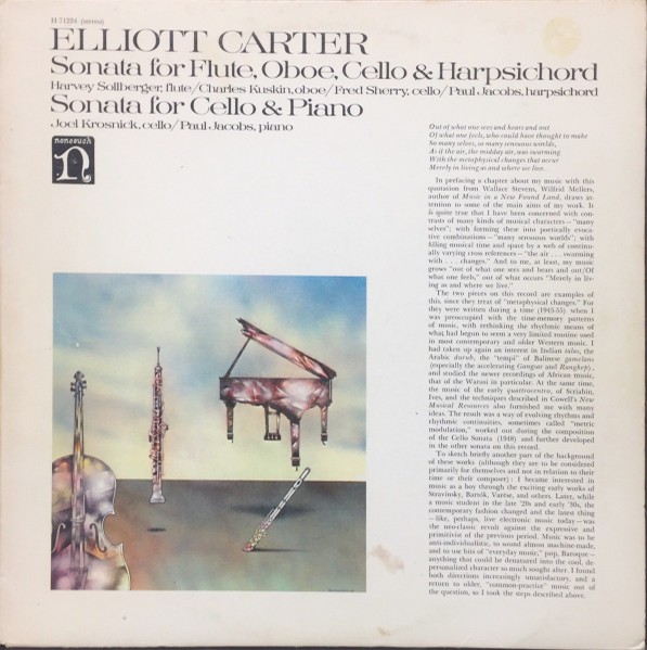 Elliott Carter, Sonata For Flute, Oboe, Cello & Harpsichord / Sonata For Cello &