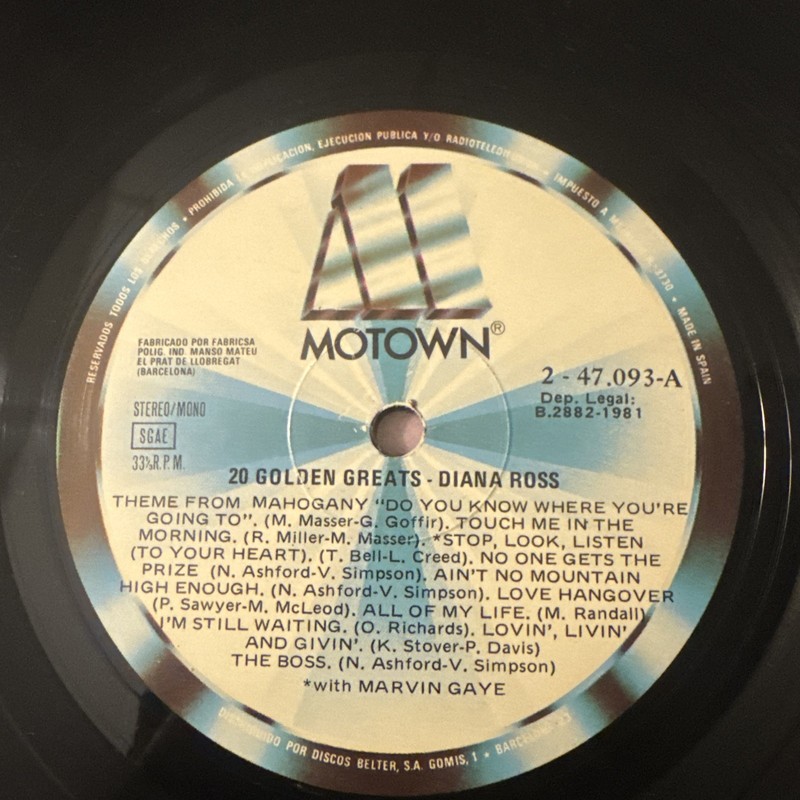 Diana Ross 20 Golden Greats Greatest Hits LP Import Spain Vg+ gallery