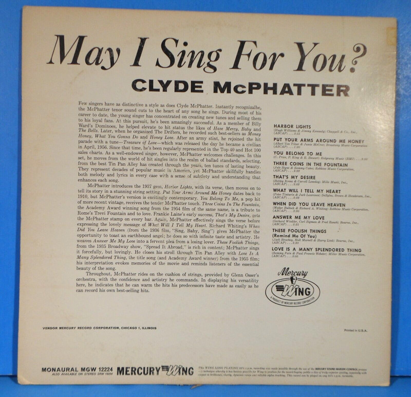 CLYDE MCPHATTER MAY I SING FOR YOU? LP 1962 MONO GREAT CONDITION! VG++/VG!! gallery