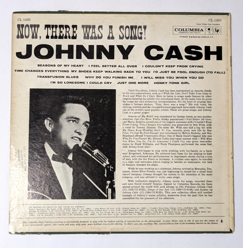 Johnny Cash Now There Was A Song! LP 6-Eye VG++ VINYL , Sleeve has small split gallery