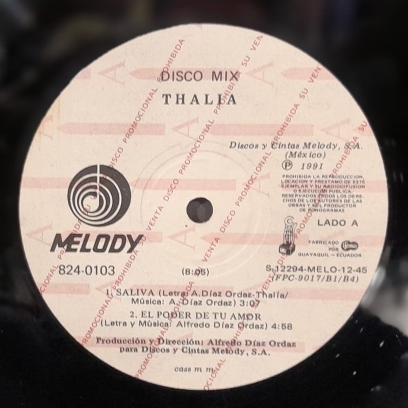 THALIA SALIVA / AMARILLO DISCO MIX LP DISCO VINYL RARISIMO 1991 ECUADOR