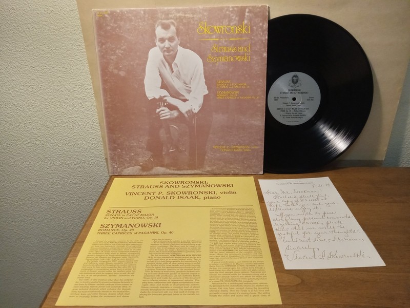 Vincent Skowronski – Strauss and Szymanowski, PROMO LP EX w/ AUTOGRAPHED LETTER