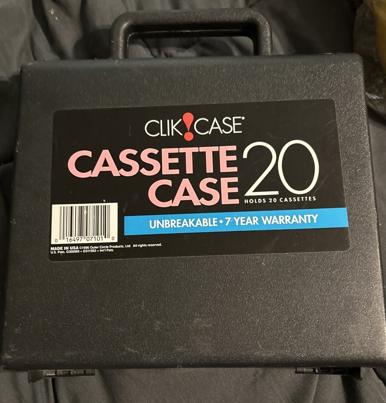 Vtg Clik Case Plastic Cassette Storage Black Carrying Case 20 Tapes Snap Closure