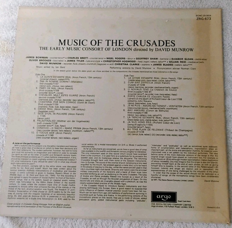 MUSIC OF THE CRUSADES SONGS OF LOVE AND WAR VINYL ALBUM EARLY MUSIC OF LONDON gallery