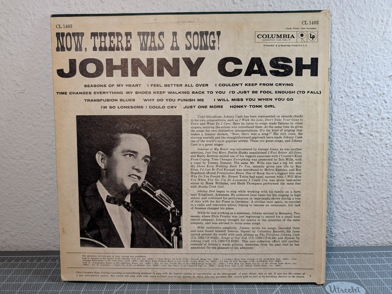 Johnny Cash Now There Was A Song LP Vinyl Record Album 1961 VG/VG Mono gallery
