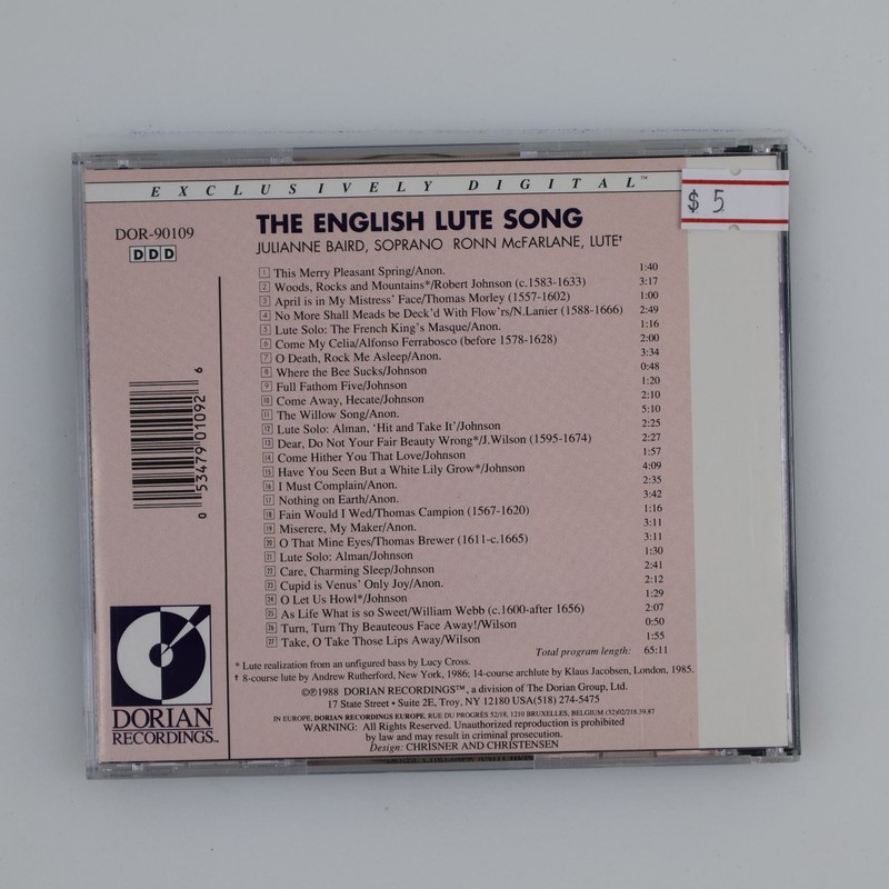 Julianne Baird & Ronn McFarlane – The English Lute Song CD 1988 Classical Dorian gallery