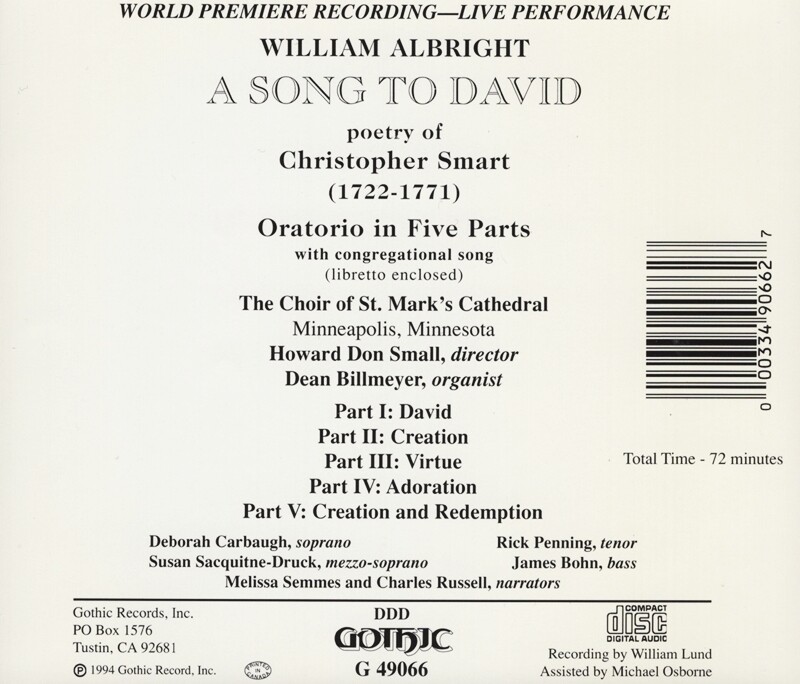 CD The Choir of St. Mark's Cathedral - William Albright A Song to David gallery