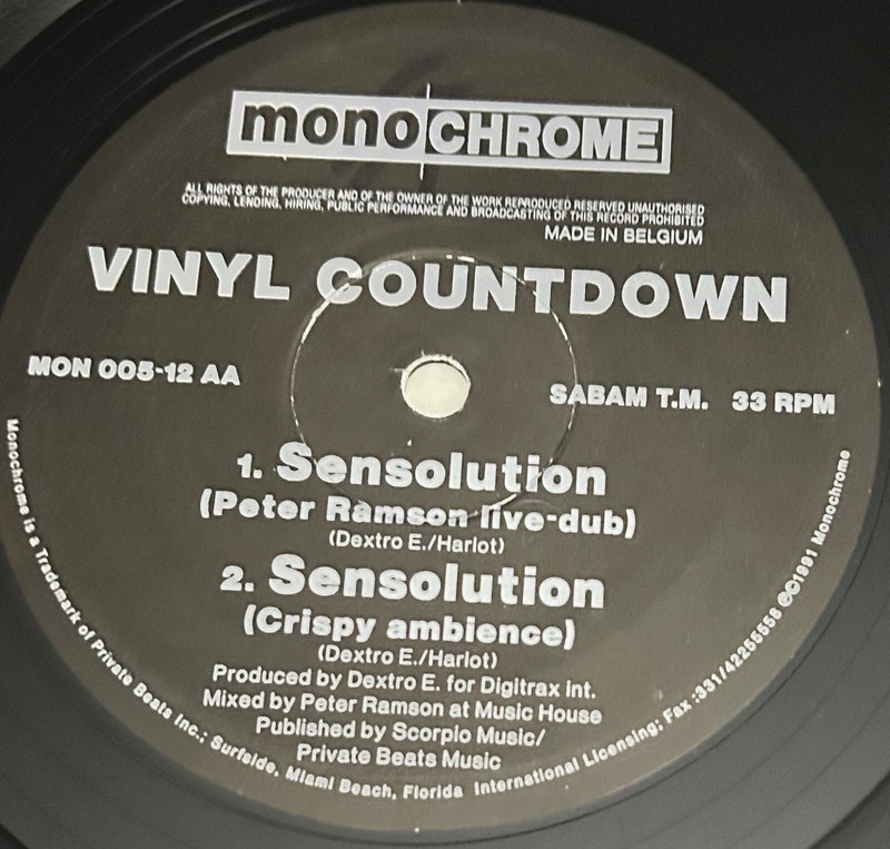 Vinyl Countdown – Sensolution, 12″ 1991, VG+