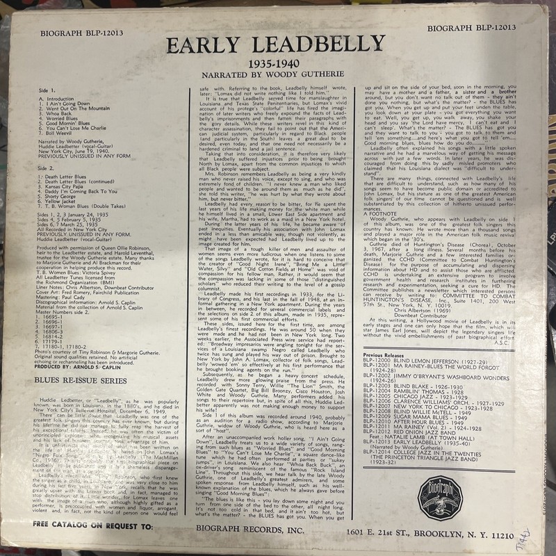 Lead Belly - Early Leadbelly 1935-1940 Vinyl Record 1st Press LP VG++ gallery