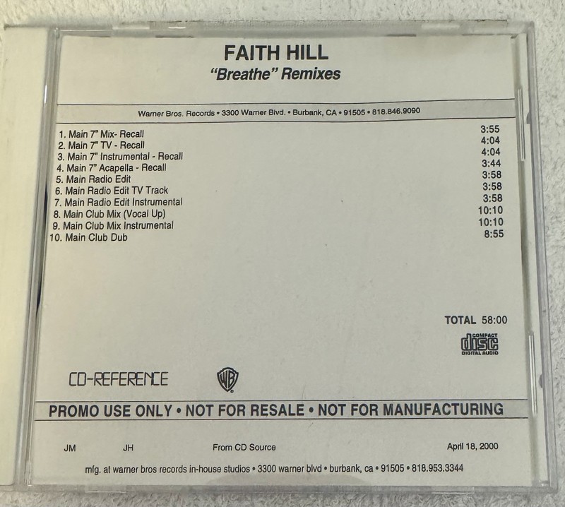 Faith Hill, Breathe, Remixes, Promo, CDr, 2000