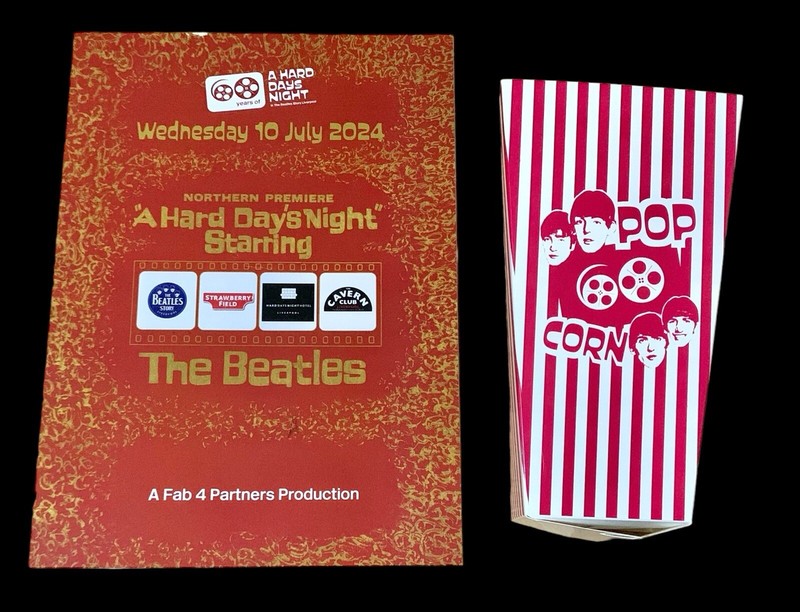THE BEATLES A HARD DAYS NIGHT 60TH ANNIVERSARY BROCHURE & POPCORN BOX RARE!