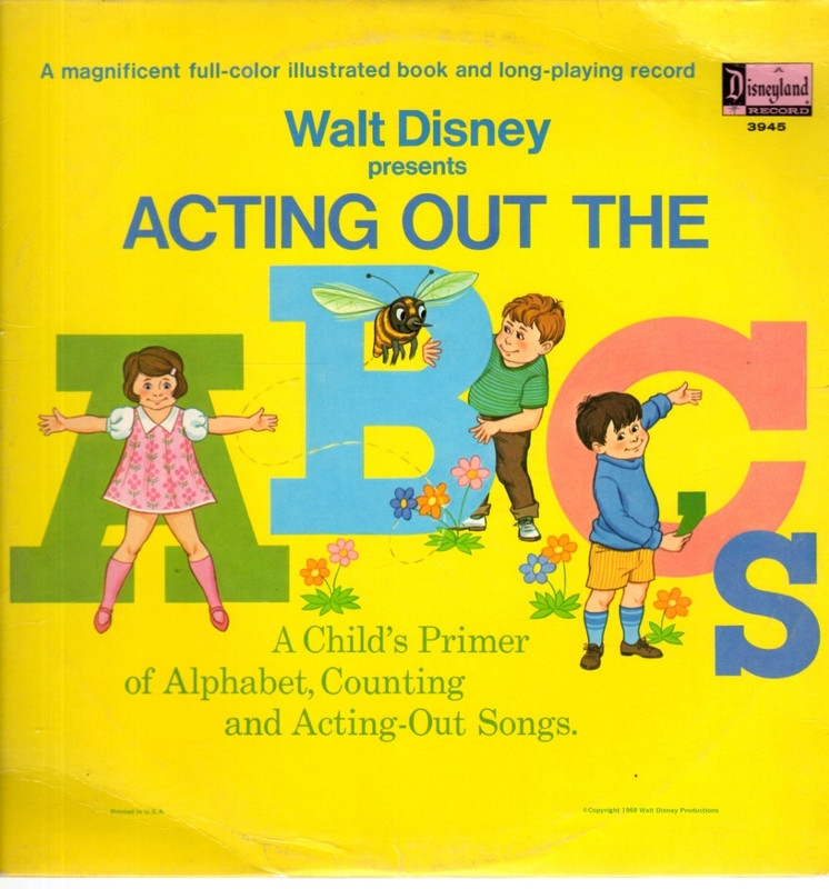Walt Disney Presents, Vinyl LP, Disneyland, 1968, 3945, Acting Out the ABC’s~VG+