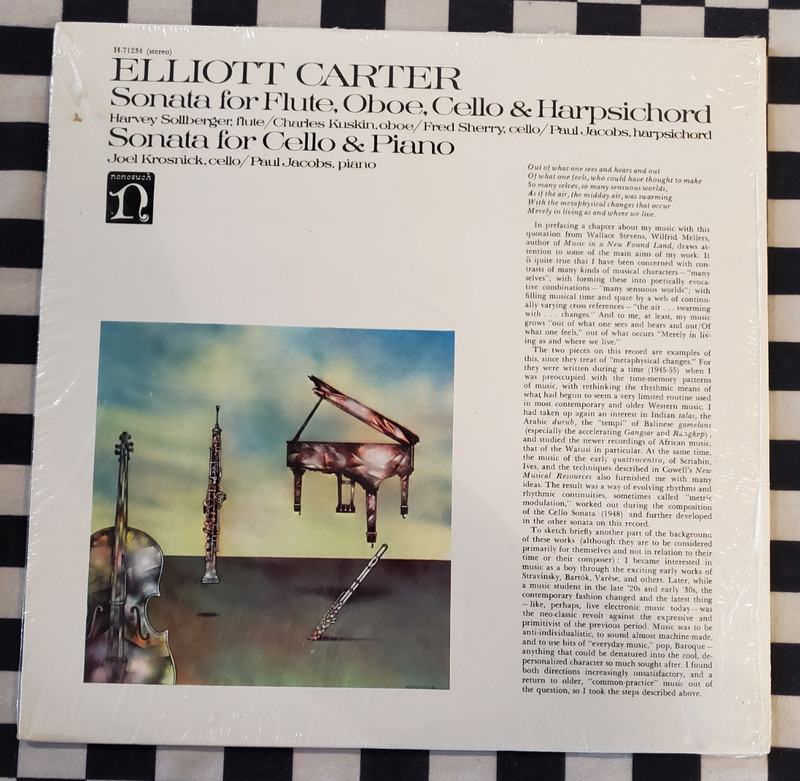 Sonata For Flute, Oboe, Cello & Harpsichord LP by Elliott Carter vinyl 1969 VG+