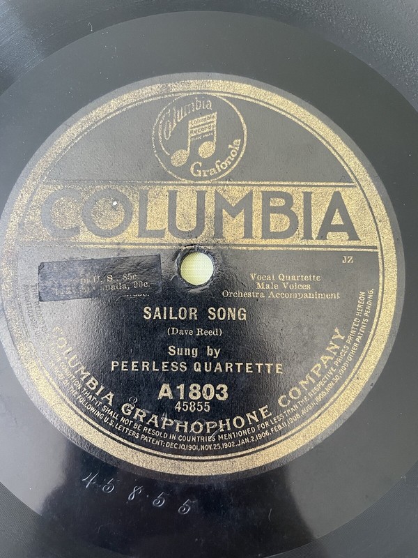 Columbia A1803 – 78rpm Record – David Reed (Sailor Song / The Rube Quartette)