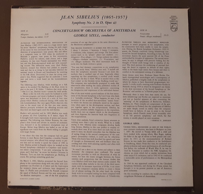 Sibelius Symphony No 2 In D Major Opus 43 George Szell by Philips Records 33rpm gallery