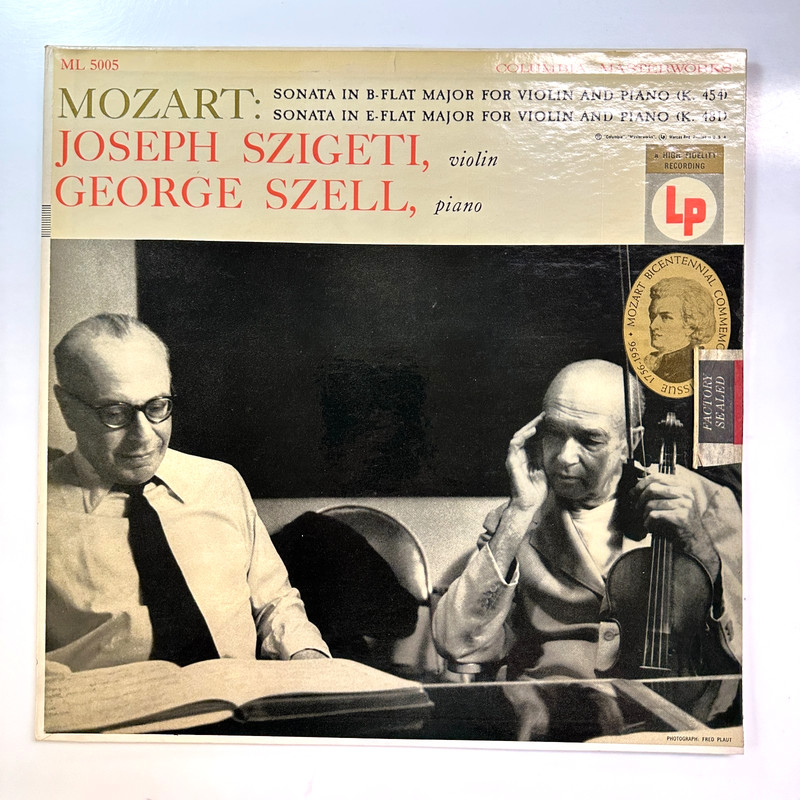 Sonata Violin Piano LP Vinyl Record Mozart Szell Szigeti Columbia ML 5005 6 Eye