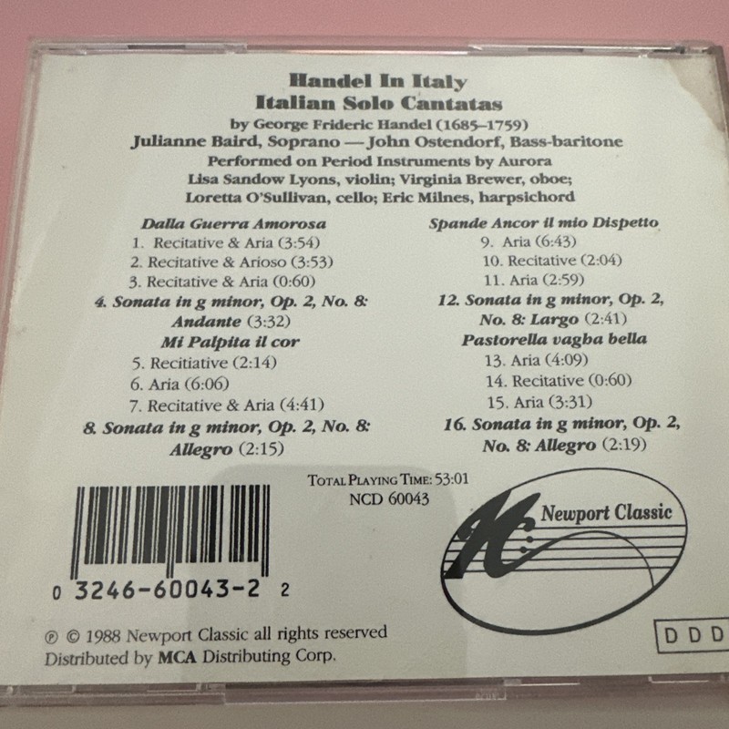 Julianne Baird & John Ostendorf - Handel In Italy CD 1988 Classical CRACKED CASE gallery