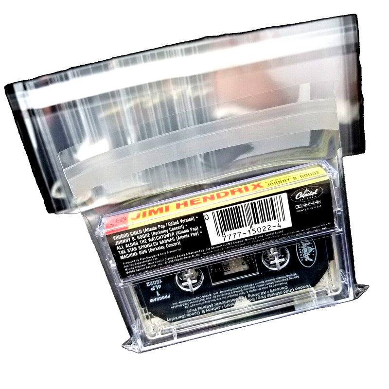 Cassette Tape Outer Sleeves (50) 1.6mil Resealable Clear Plastic