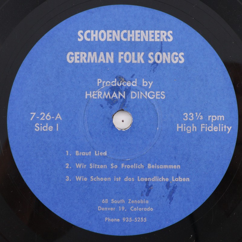 Schoencheneers – Herman Dinges – German Folk Songs – 33 rpm 7″ Record 7-26