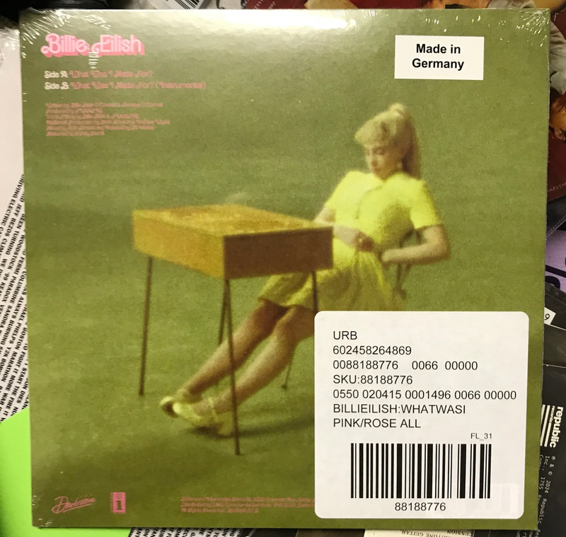 Billie Eilish What Was I Made For? Pink 7″ Vinyl Barbie Movie 2023 Limited New