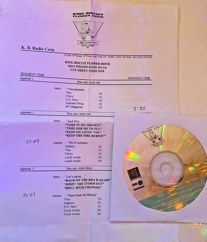 RADIO SHOW 6/14/99 KING BISCUIT HOUR: REO SPEEDWAGON LIVE, 8 TUNES, 1 CD, 1 HR