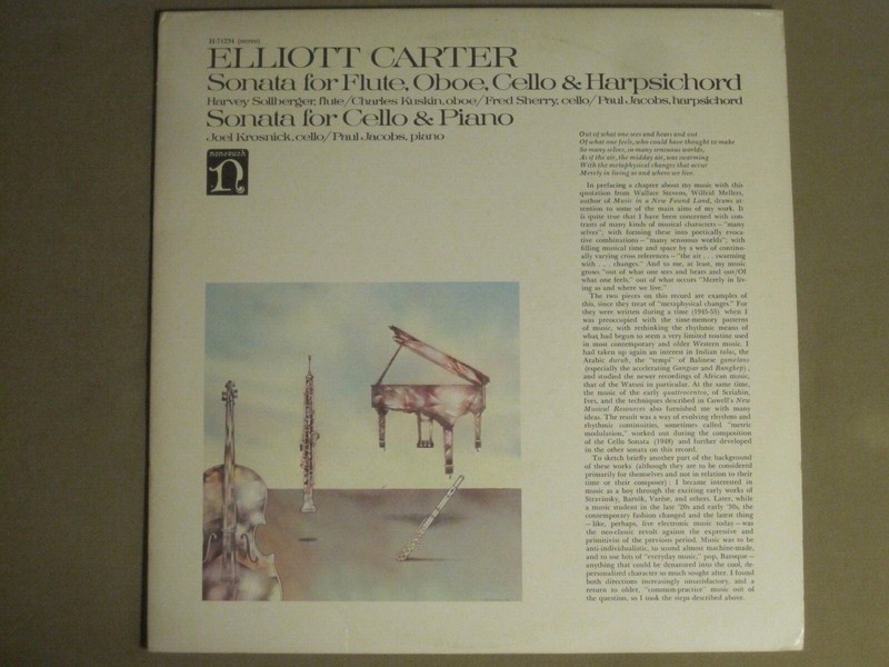 ELLIOTT CARTER SONATA FOR FLUTE OBOE CELLO & HARPSICHORD LP NONESUCH H-71234 VG+