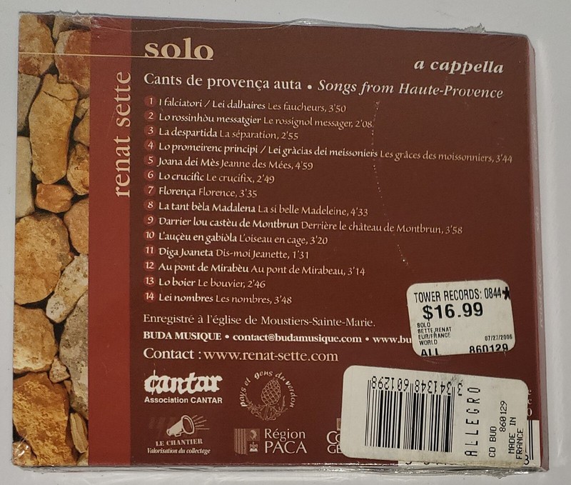 Renat Sette Solo (CD) - French - Chants De Haute Provence A Cappella gallery